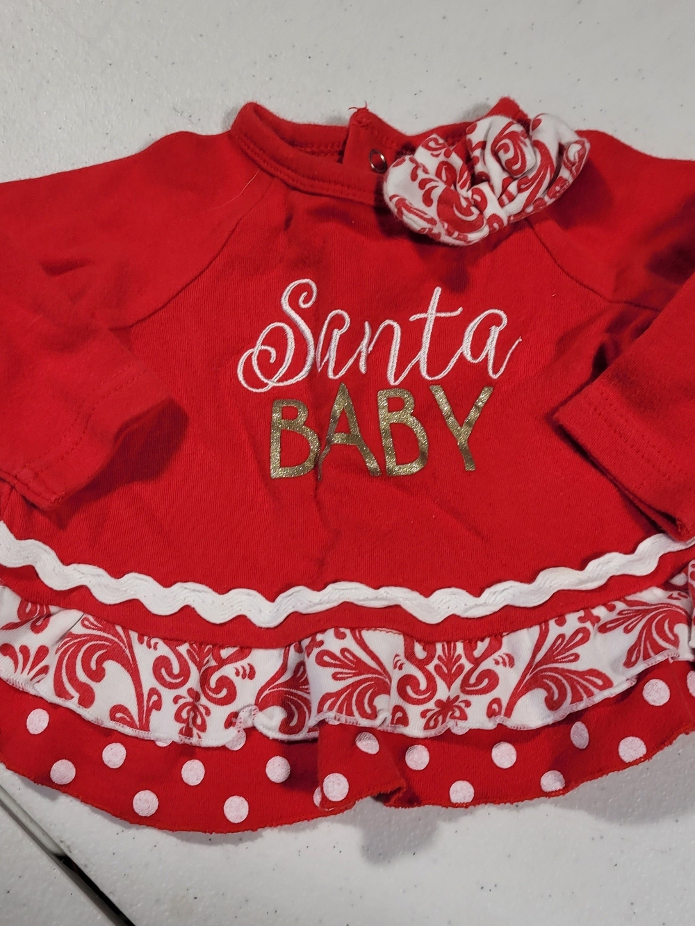 Nursery Rhyme Red Dress with White & Gold Accents